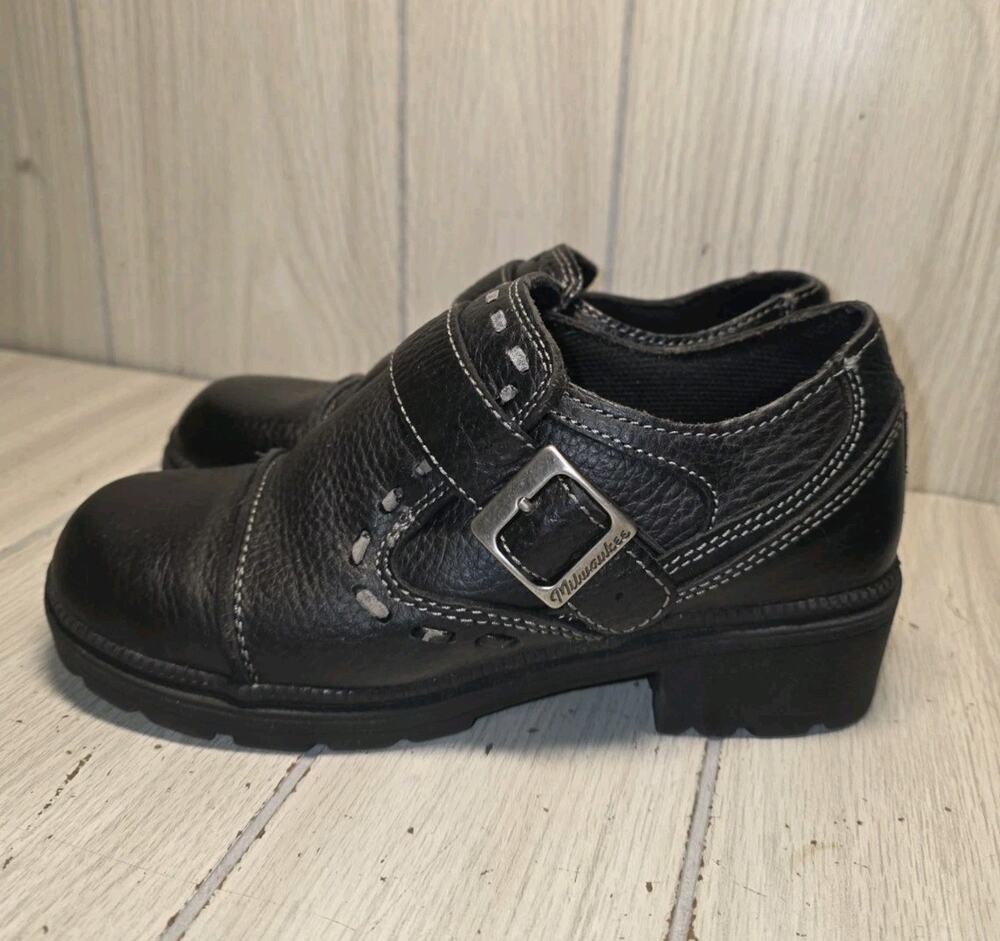 Milwaukee Motorcycle Women's Shoes Leather Biker Black 7B Grunge Boho Steam Punk